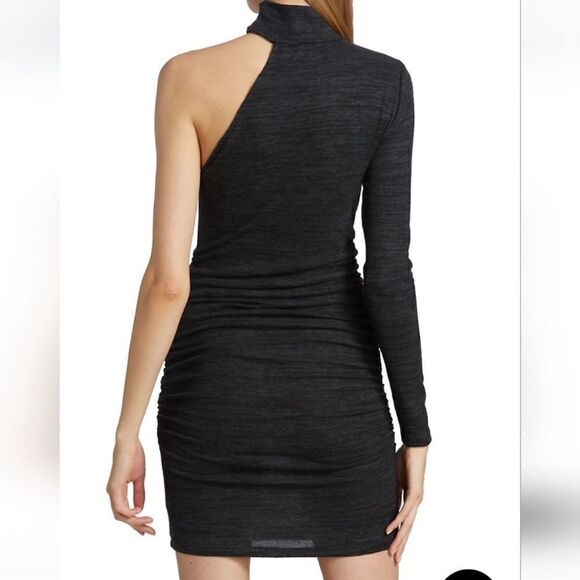 n: Philanthropy Revolve Electra Ruched One Sleeve Mini Dress In Charcoal Size M - Picture 2 of 12